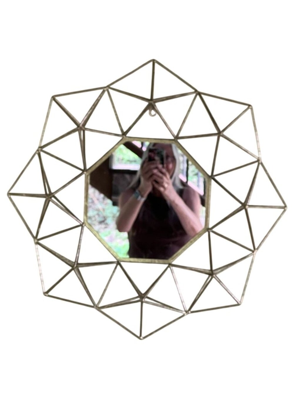 Geometric Gold Frame Mirror With Art Deco Octagon Design 24" Large Sturdy Wire